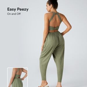 HALARA Olive Green Cross-Back Jumpsuit